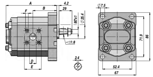 Pompe hydraulique à engrenage groupe 1 cylindrée 3.7cc droite